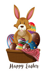 Easter poster design with bunny and eggs in basket