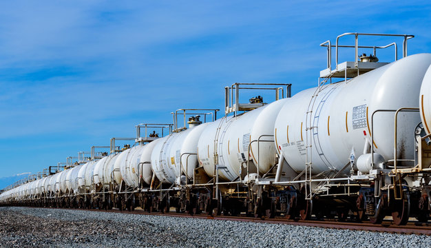 Set of train tanks with oil and fuel transport by rail 