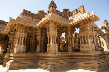 Tourist indian landmark Ancient ruins in Hampi. Hampi Bazaar, Hampi, Karnataka, India