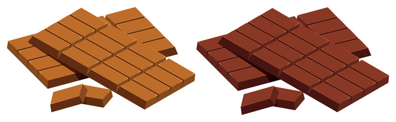 Milk chocolate and dark chocolate on white background