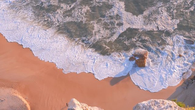 View from above of Nazare beach, fishing village in Atlantic coast, Portugal.