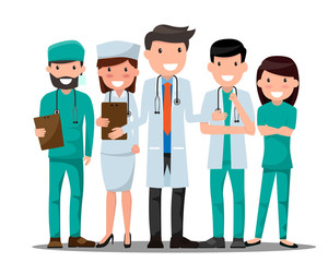 Obraz premium Doctor and nurse medical set in various pose for advertising or presentation. Health care concept vector illustration. Healthcare Providers.