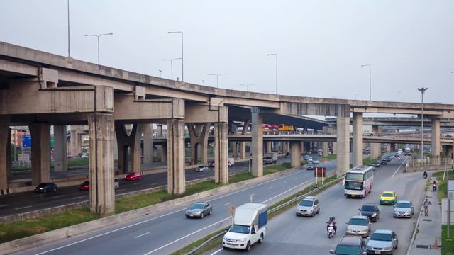 traffic transport at Bangna road with expressway, Bangkok Thailand
