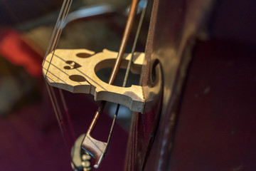 Part of double bass and bow close up