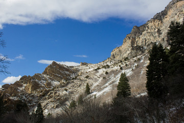 Fototapeta premium 1/15/2018-Provo,UT/USA-mountain peaks up rock canyon on the wasatch mountain range from crag to snow whisped summits