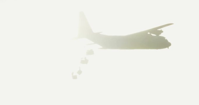 C-130 transport airplane droping cargo during combat