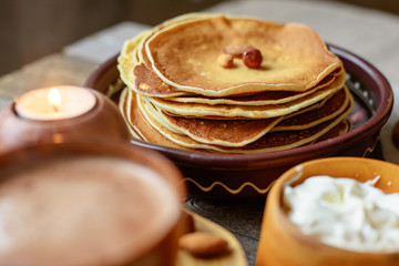 wooden dishes and food