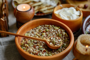 wooden dishes and food