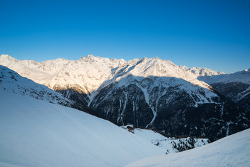 Fototapeta na wymiar Ski and snowboard resort at Soelden in Austrian Alps