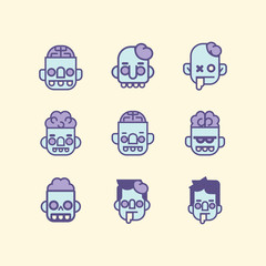 Zombie man vector icon set. Halloween Symbols.