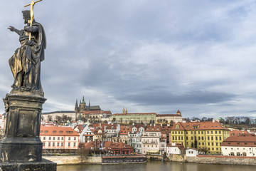 Fototapeta premium View from Charles bridge to St. Vitus Cathedral