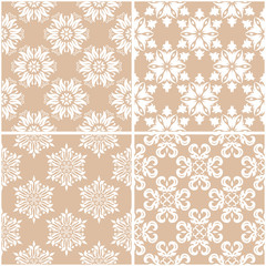 Floral patterns. Set of beige and white seamless backgrounds