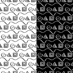 Black and white geometric ornaments. Set of seamless patterns