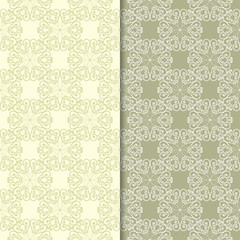 Olive green floral backgrounds. Set of seamless patterns