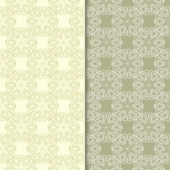 Olive green floral backgrounds. Set of seamless patterns