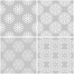 Floral patterns. Set of gray and white seamless backgrounds