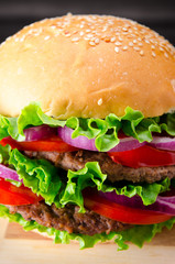 Burger served in bun in nutrition fast food concept