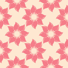 Red floral seamless pattern on beige background