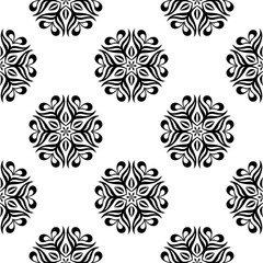 Black floral seamless pattern on white background