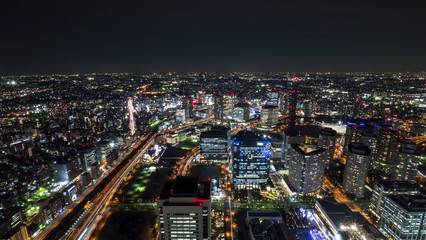 Fototapeta na wymiar Night light Yokohama cityscape hight view with modern building in Japan