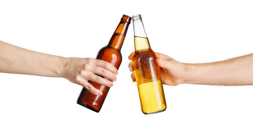 beer bottles making toast