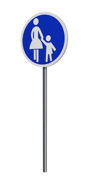deutsches Verkehrszeichen (Sonderweg): Gehweg, auf weiß isoliert. 3d render