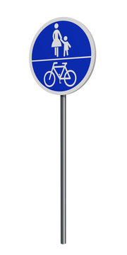 deutsches Verkehrszeichen (Sonderweg): gemeinsamer Rad- und Gehweg, auf weiß isoliert. 3d render