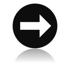 Arrow icon. Black flat round icon with reflection