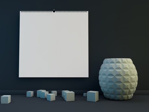 Blank design square calendar template with soft shadows. 3D