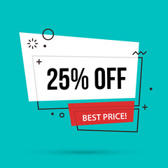 25% off banner template in colorful memphis style on bright turquoise background