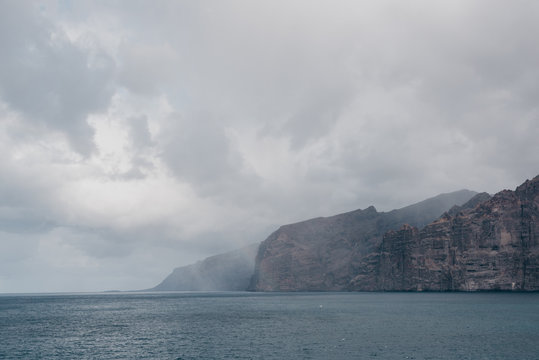 Rain in the harbor near the cliffs. Los Gigantes Tenerife