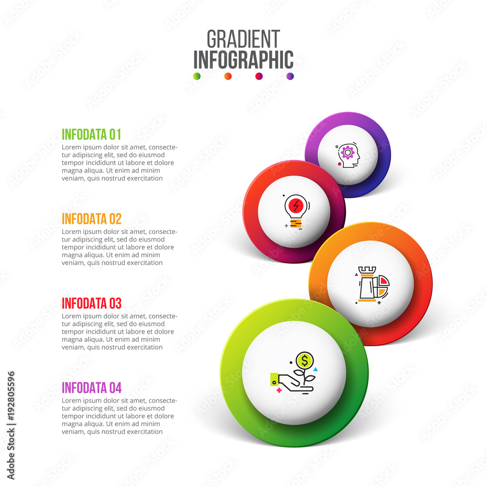 Poster Vector timeline infographics with circles. Presentation template with 4 steps, options, parts or processes. Business data visualization. Process chart. Abstract diagram.