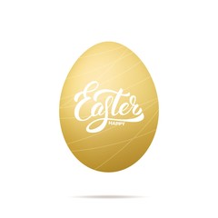 Easter. Gold egg with ornament and Happy Easter lettering. Easter holiday design element