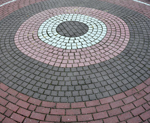Cobble stones placer rocks pattern patio sidewalk.