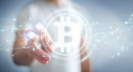 Businessman using bitcoins cryptocurrency 3D rendering