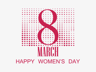 Fototapeta premium Happy women day, 8 march. Mother's day. Greeting card with hearts, banner and poster. Typography design. Vector illustration