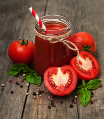 Jars with tomato juice