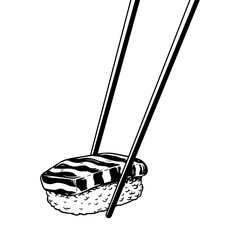Illustration of sushi with chopsticks