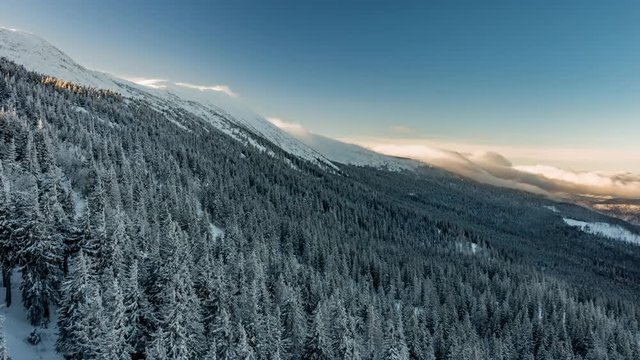 Time lapse clouds over mountain ridge, foehn wind Babia Gora, Poland