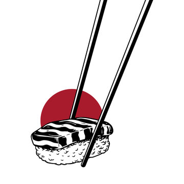 Illustration of sushi and chopsticks