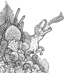 Graphic dinosaur and prehistoric plants