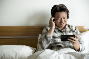 A man listening to music