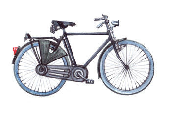 City bicycle bike. Watercolor illustration isolated on white background.
