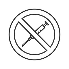 Forbidden sign with syringe linear icon
