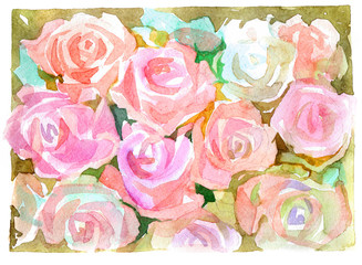 Rose background for wedding invitation. Watercolor illustration isolated on white background.