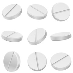 White classic pills from different angles