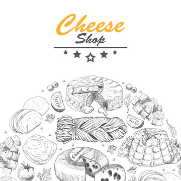 Horizontal background with cheese products