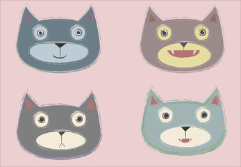 cute colorful cat illustration set