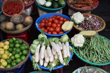 Traditional local food market in Hoi An in Vietnam, Asia