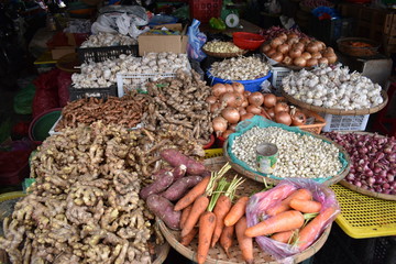Traditional local food market in Hoi An in Vietnam, Asia